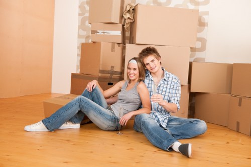 Sturdy packing boxes ready for moving in Westhampstead