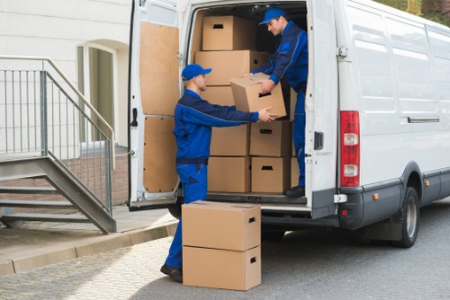 Packed boxes ready for a home move in West Hampstead