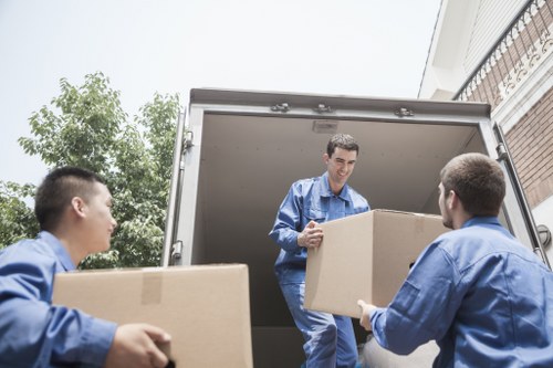 Organized office boxes and technology prepared for relocation