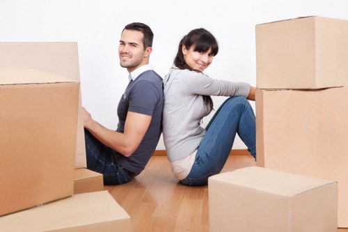 Packing boxes and furniture ready for removal services in Westhampstead
