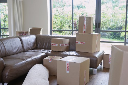 Packed office equipment ready for removals in Westhampstead