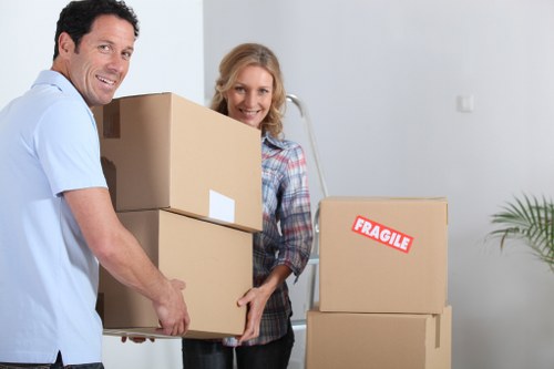 Packed boxes and furniture ready for house removals in West Hampstead